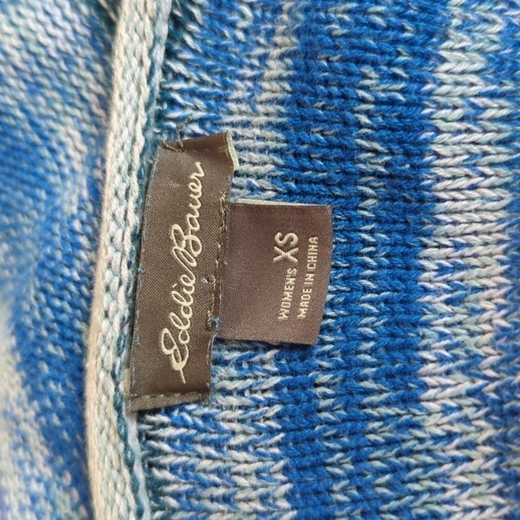 Eddie Bauer Pullover V-Neck Striped 100% Cotton Blue Gray Cozy Sweater Size XS - Picture 11 of 12